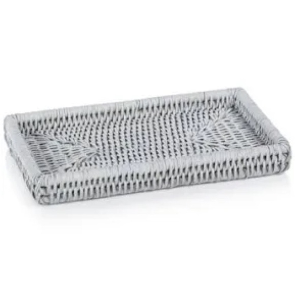 NWT Zodax Lulu Rattan Woven Tray - White 7x11